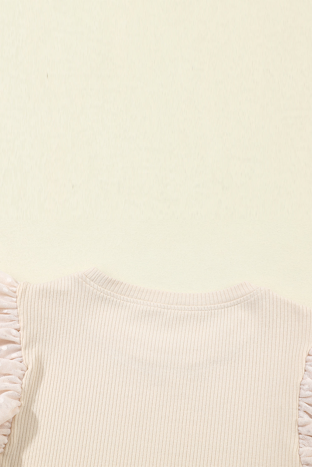 Beige Dotty Mesh Ruffle Sleeve Ribbed Knit Top