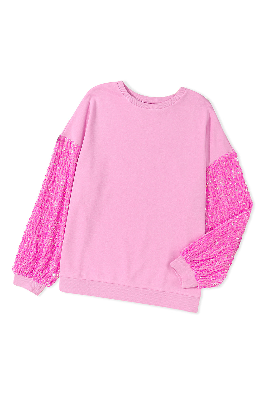 Pink Plus Size Sequin Sleeve Drop Shoulder Sweatshirt