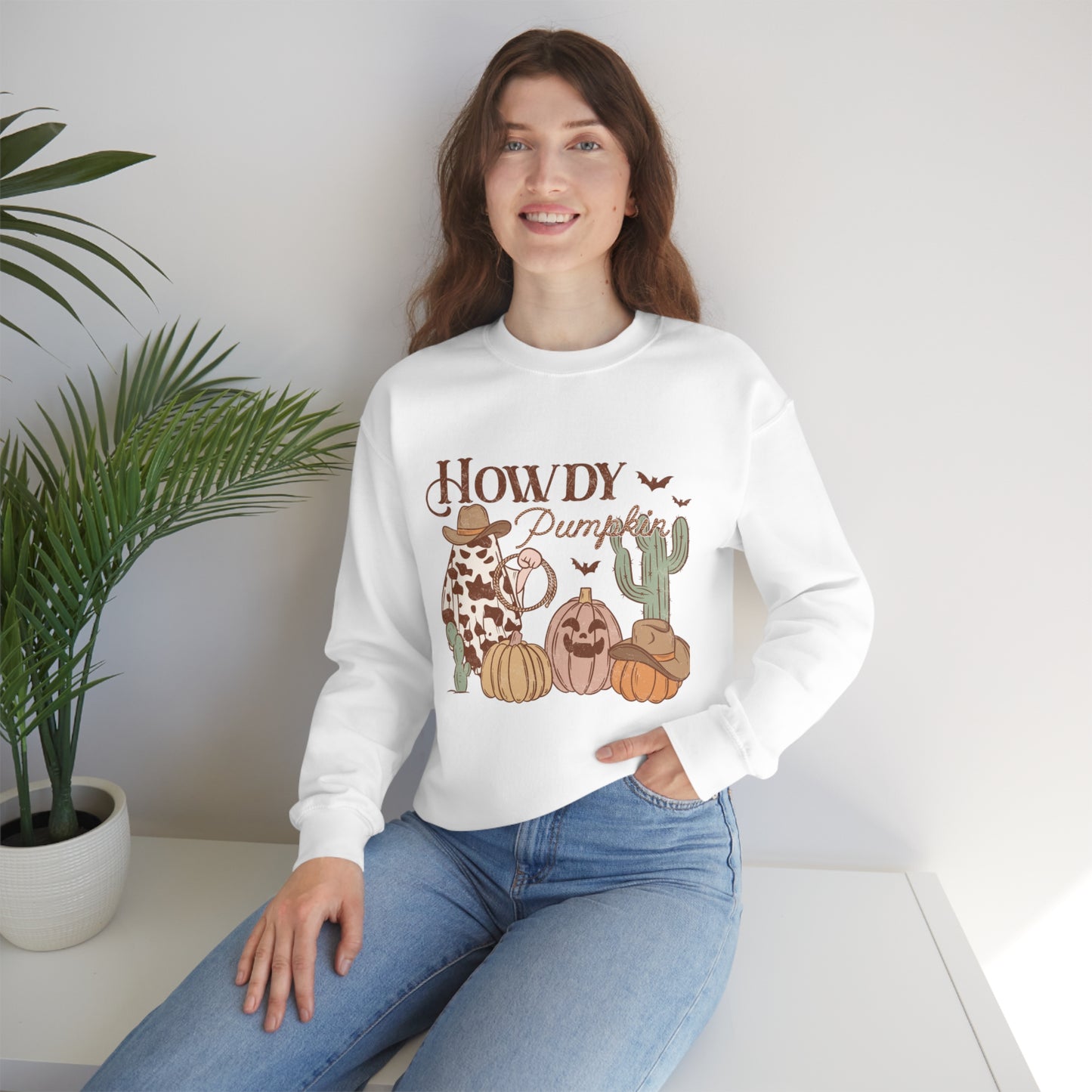 Howdy Pumpkin Cactus Ghost Unisex Heavy Blend™ Crewneck Sweatshirt