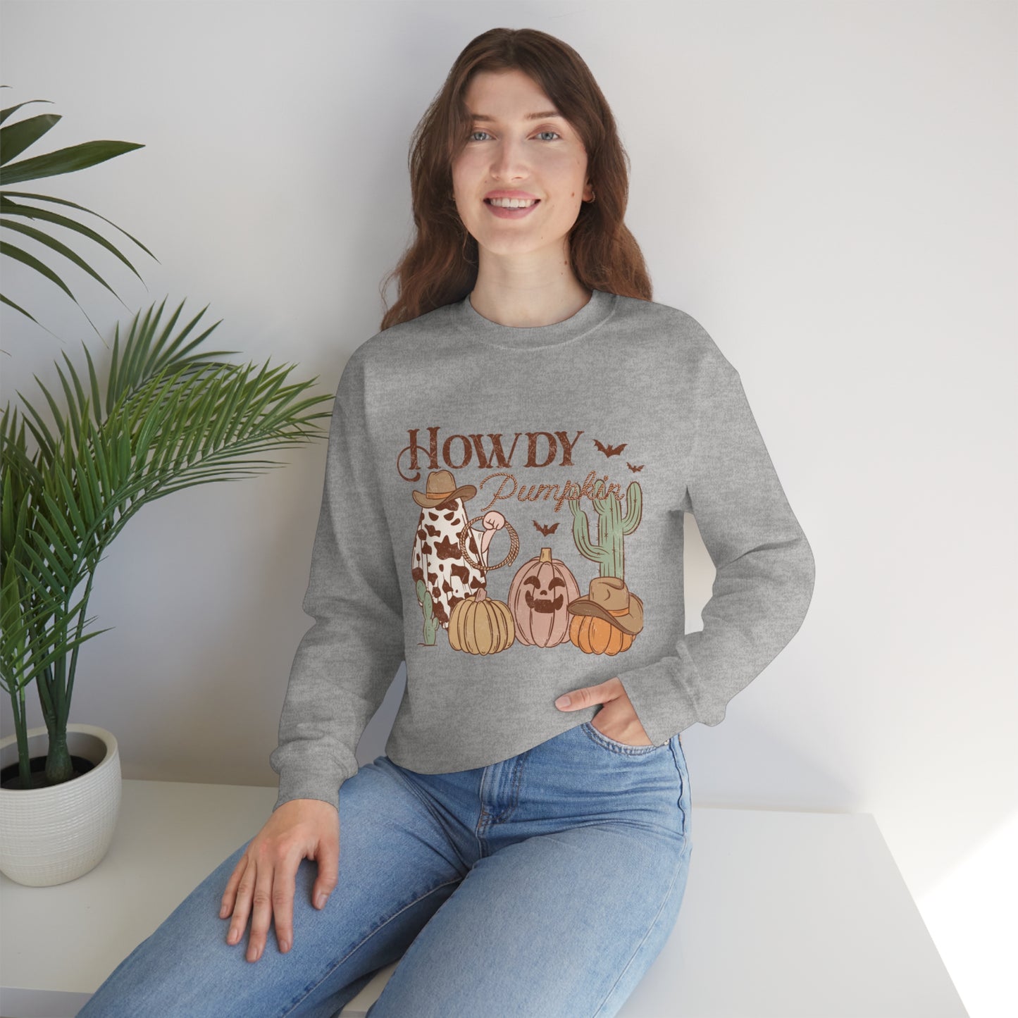 Howdy Pumpkin Cactus Ghost Unisex Heavy Blend™ Crewneck Sweatshirt