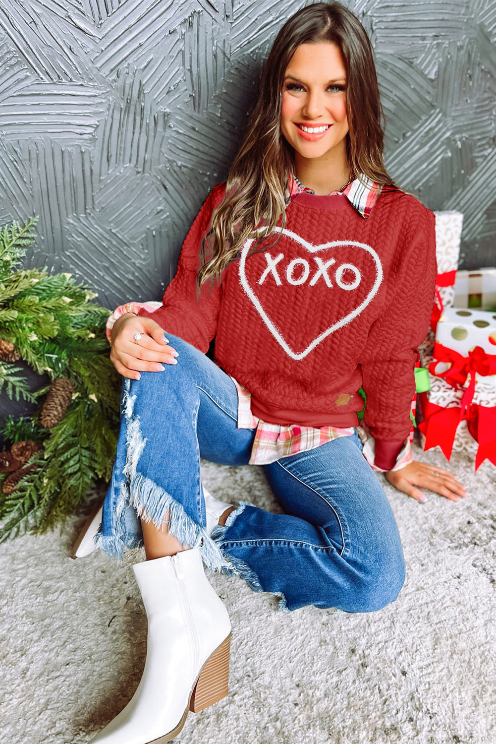 Bright White Merry And Bright Cable Knit Pullover Sweatshirt