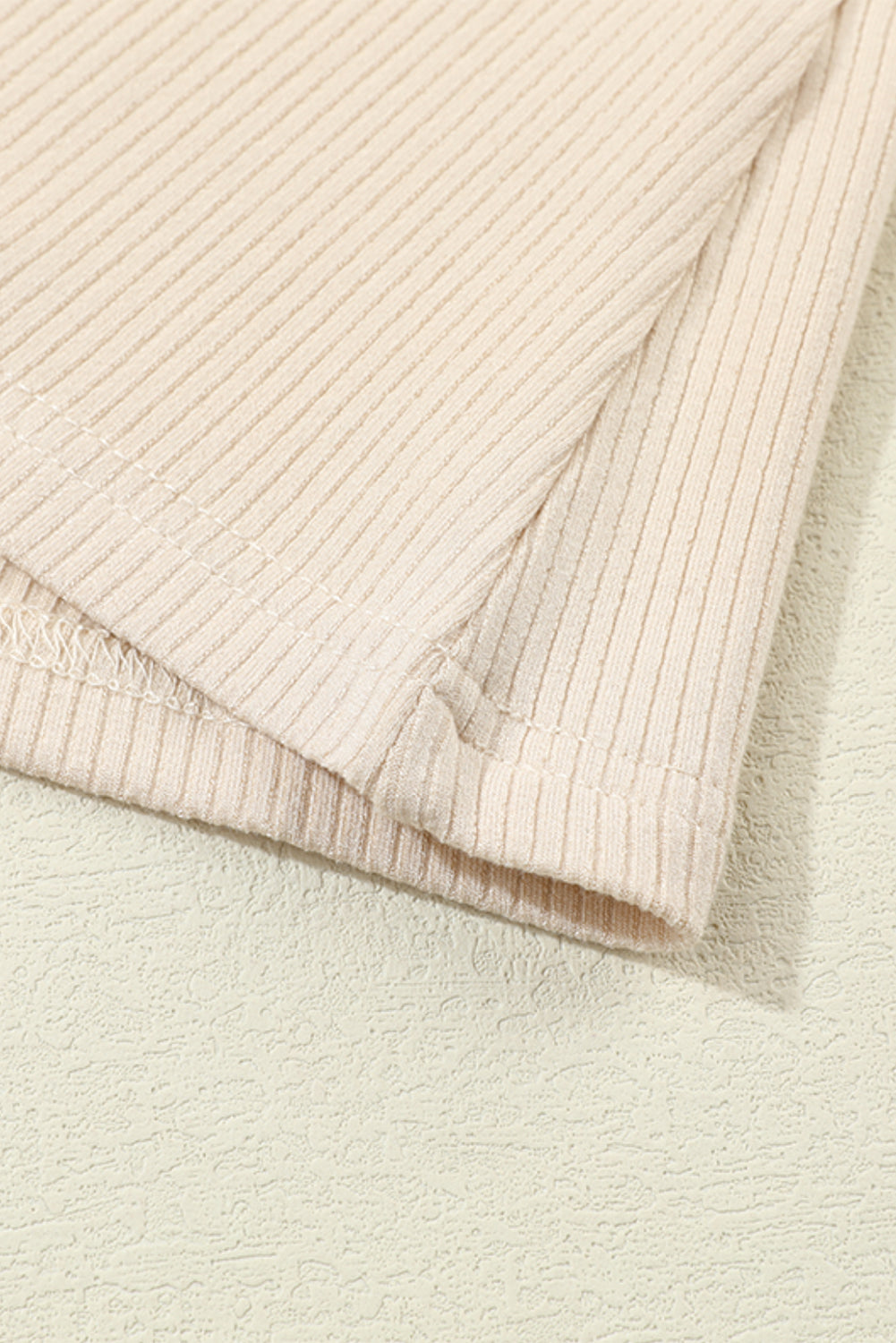 Beige Dotty Mesh Ruffle Sleeve Ribbed Knit Top