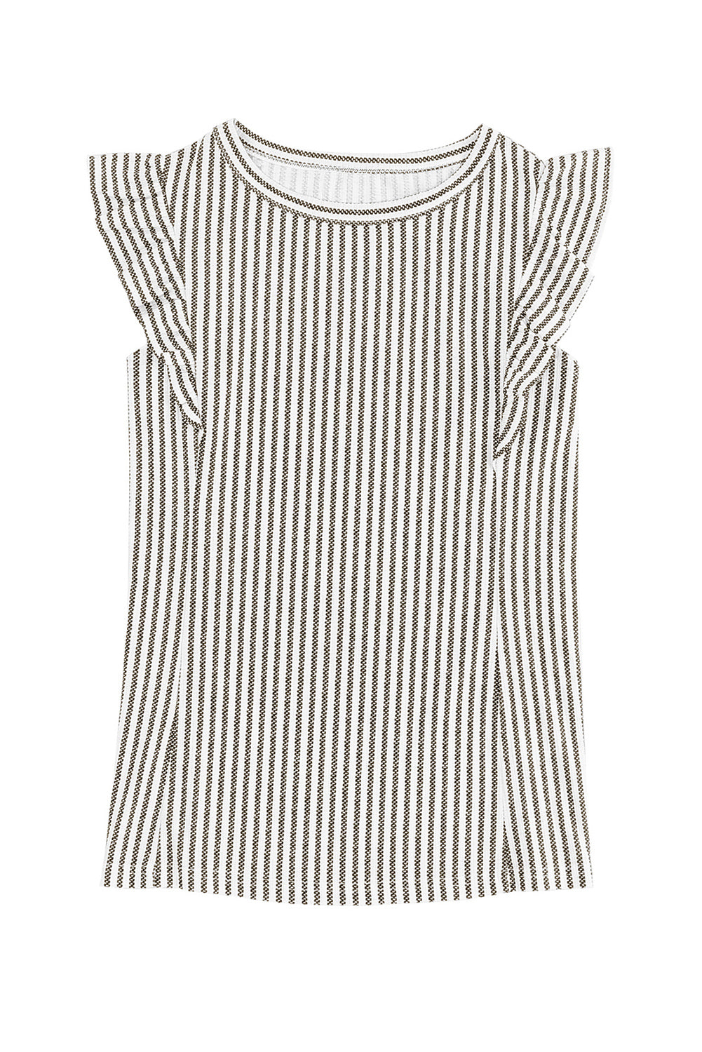 Gray Crew Neck Ruffled Striped Tank Top