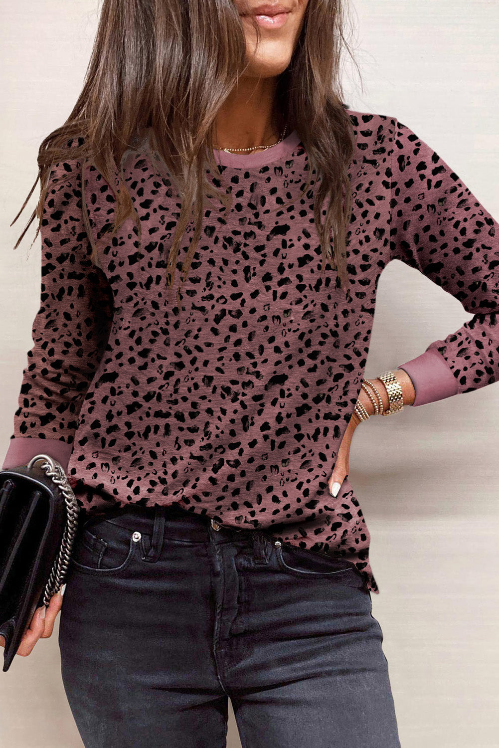 Apricot Animal Spots Printed Plus Size Long Sleeve Top