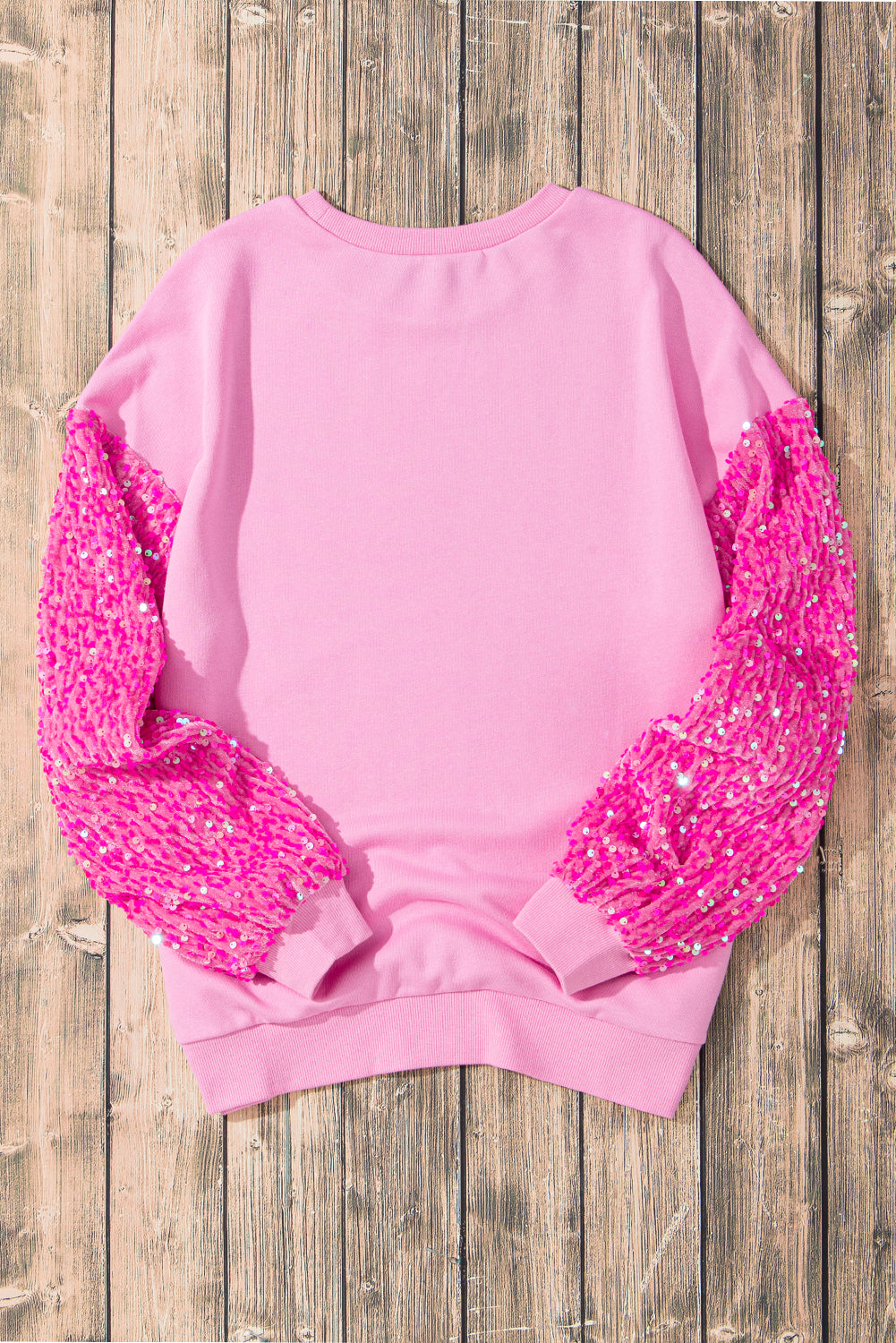 Pink Plus Size Sequin Sleeve Drop Shoulder Sweatshirt