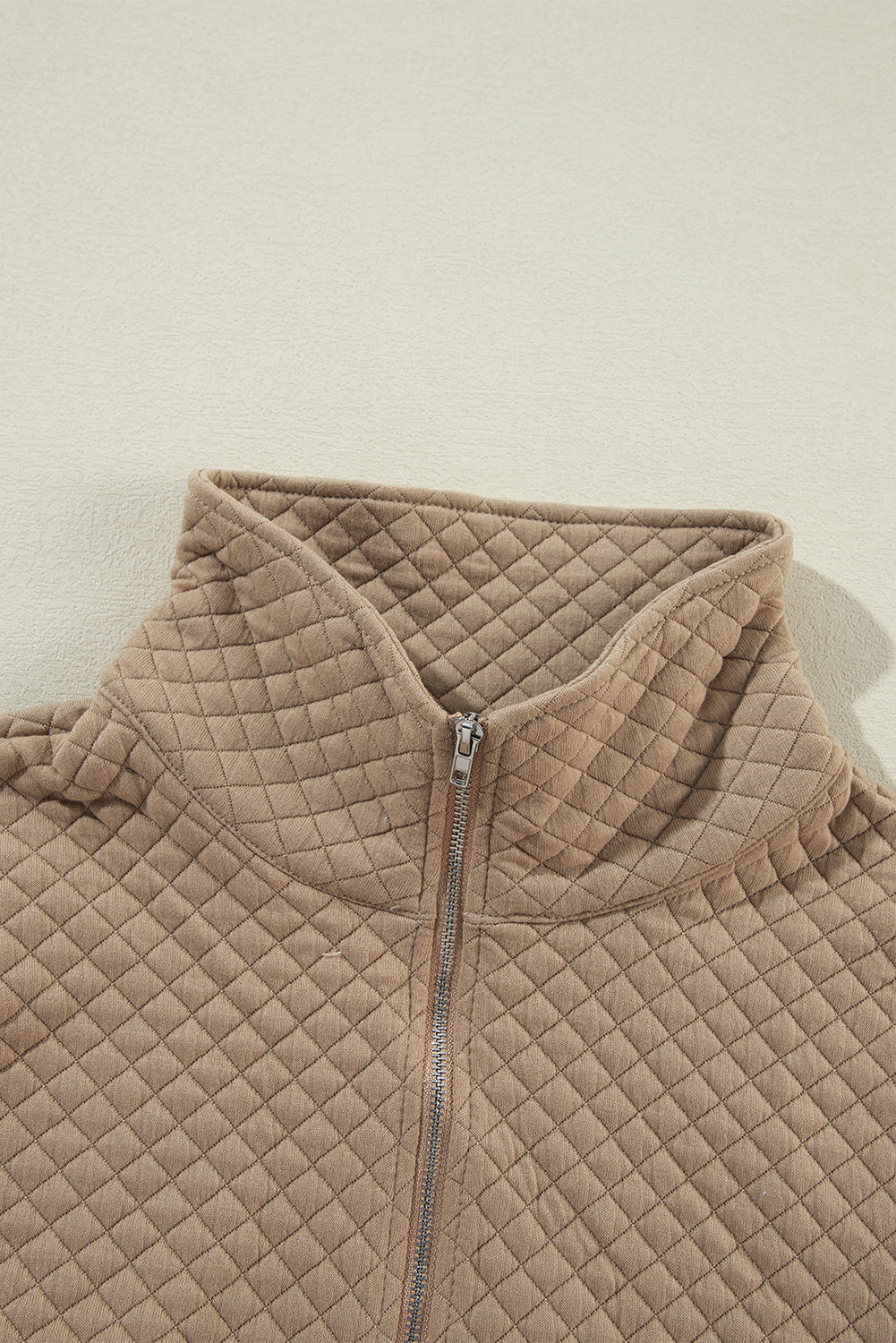 Rose Quilted Buttoned Neckline Stand Neck Pullover Sweatshirt