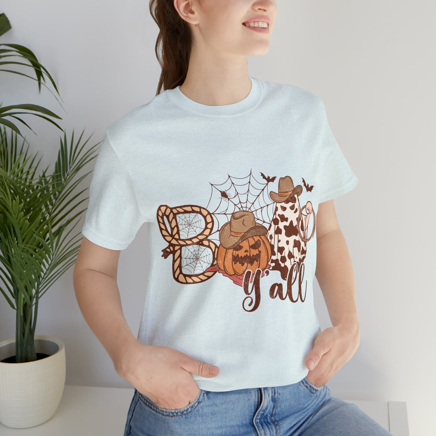 Boo Y’all Western Ghost Pumpkin Bella Canvas Unisex Jersey Short Sleeve Tee