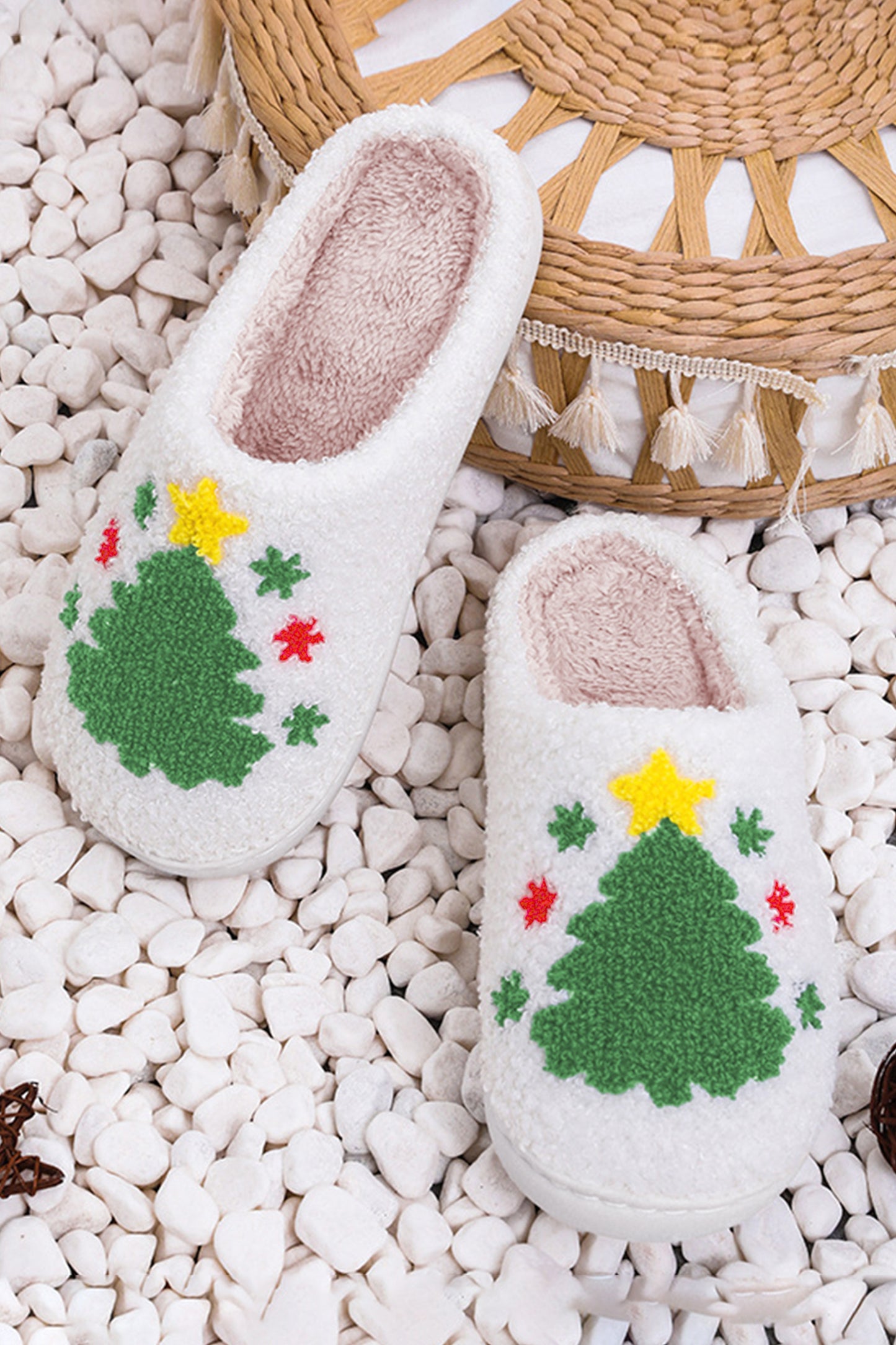 White Valentines Day Hearts Print Plush House Slippers