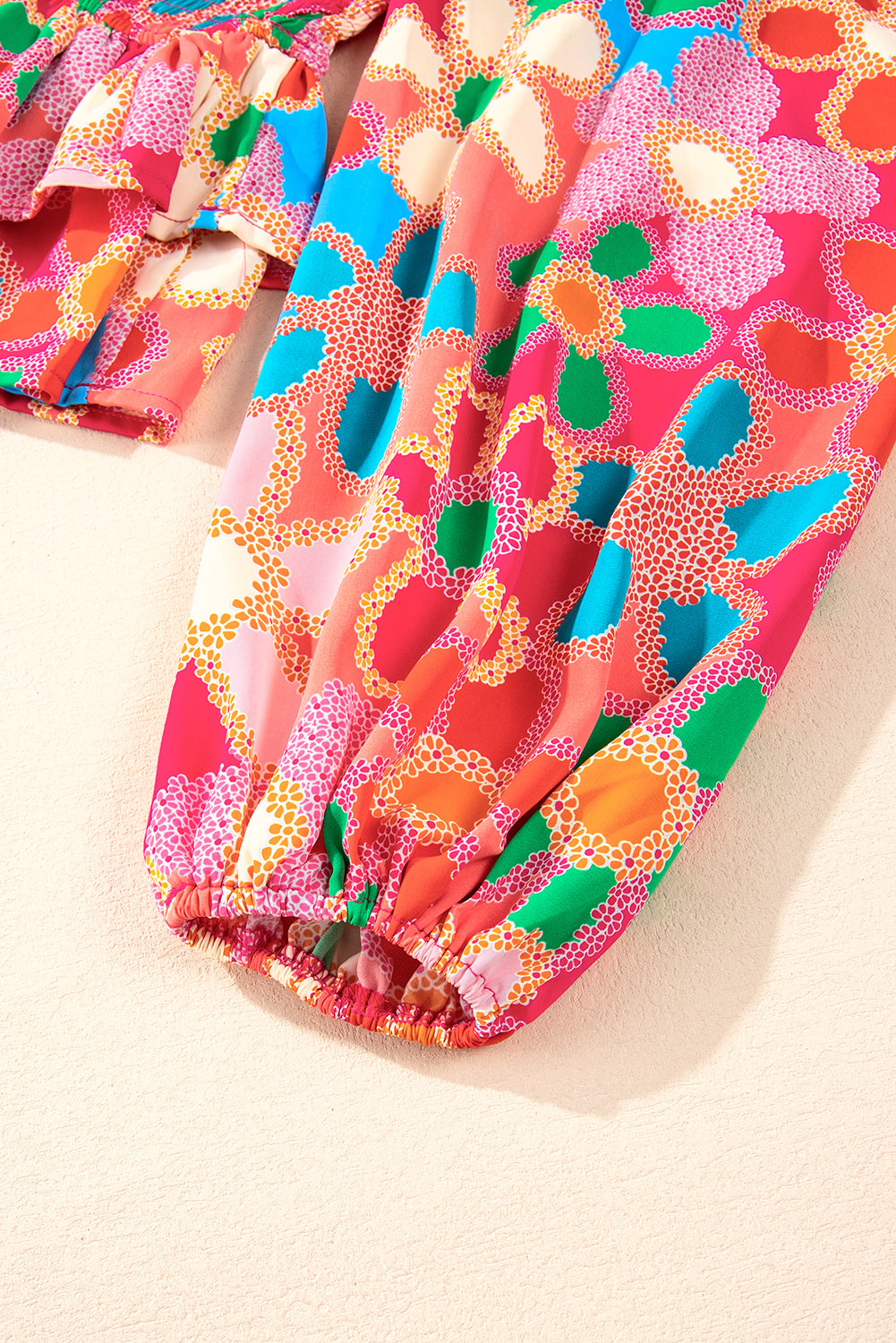 Purple Boho Flower Print Puff Short Sleeve Top