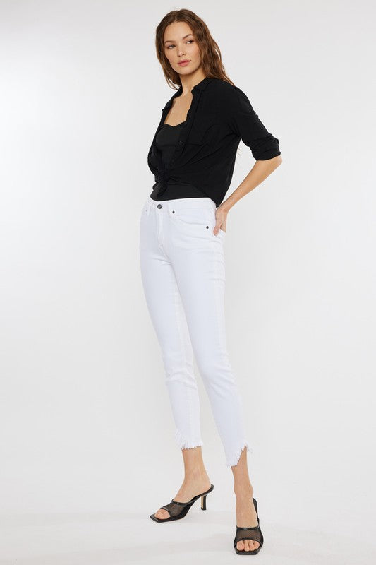 High Rise Hem Detail Ankle Skinny Jeans - KC7267WT