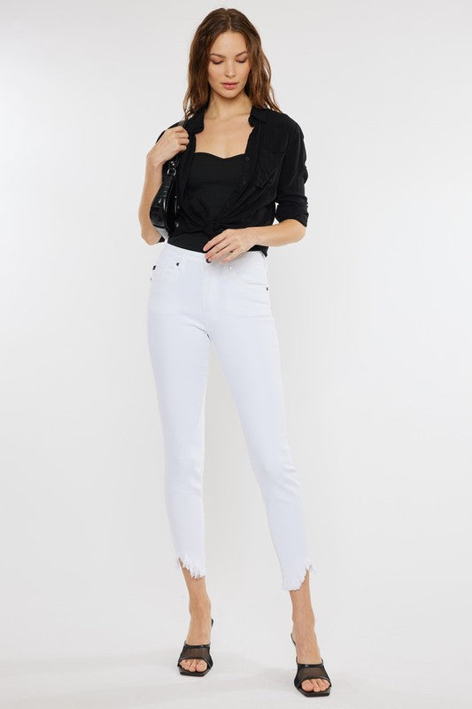 High Rise Hem Detail Ankle Skinny Jeans - KC7267WT