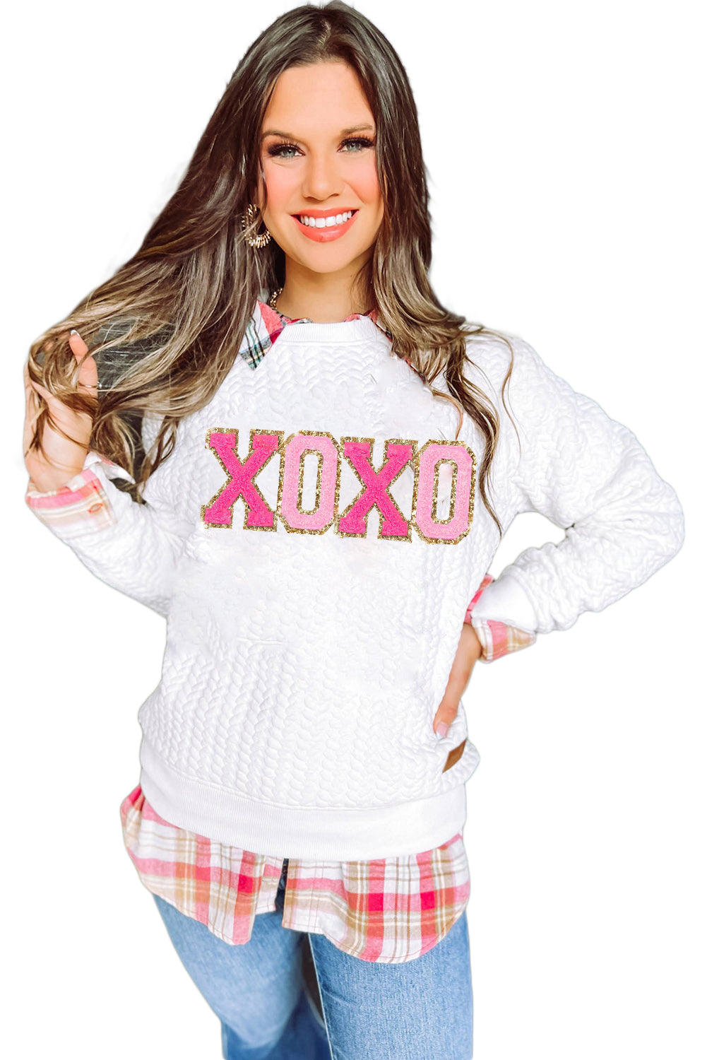 Bright White Merry And Bright Cable Knit Pullover Sweatshirt