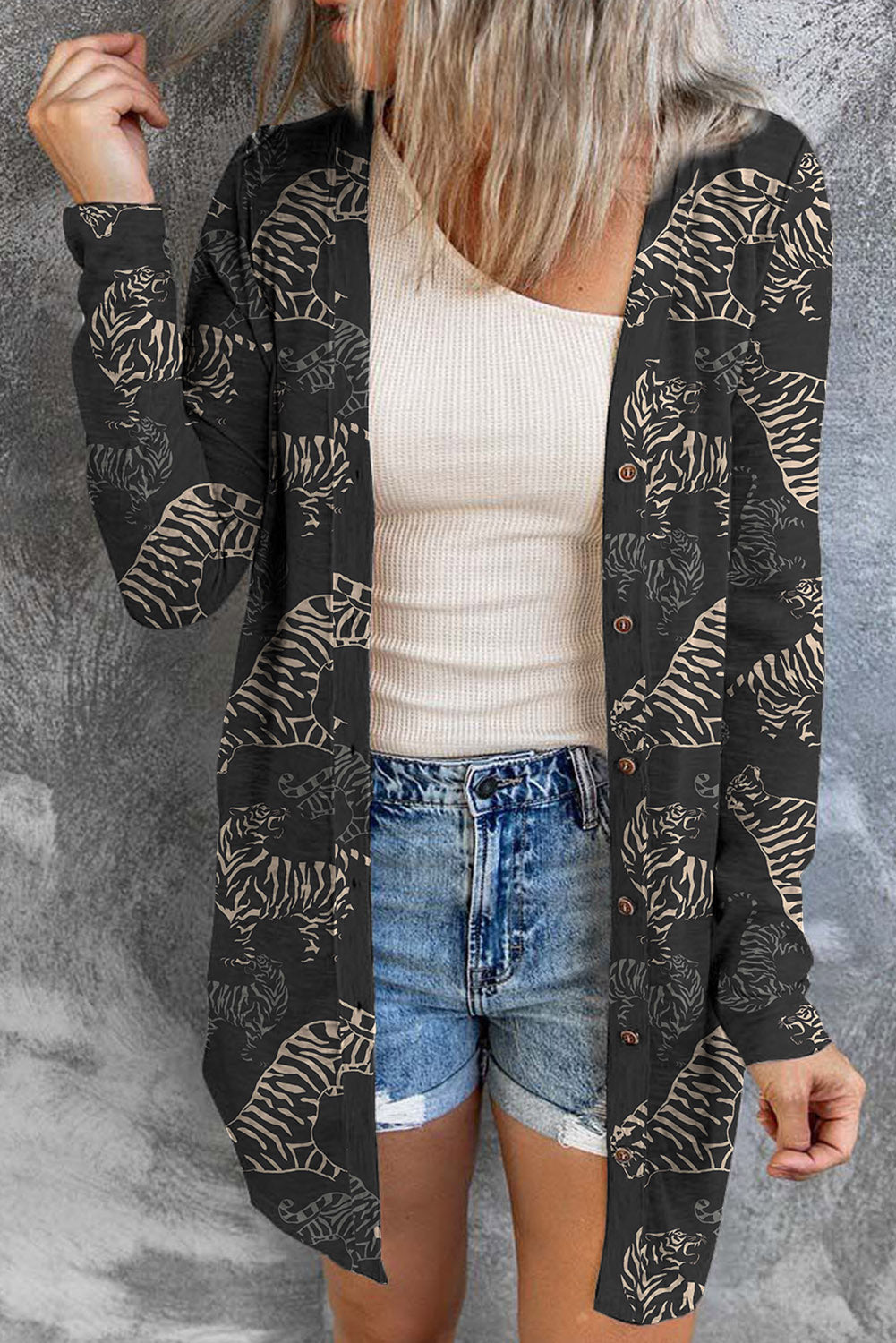 Leopard Printed Open Front Cardigan