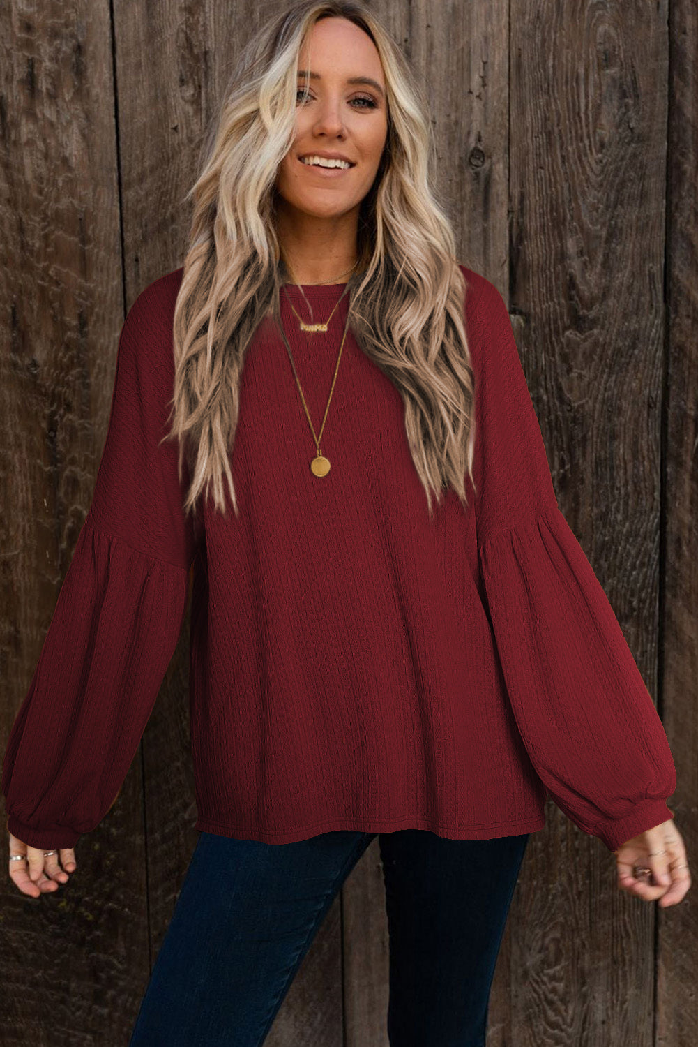 Red Dahlia Plus Size Balloon Sleeve Textured Knit Top