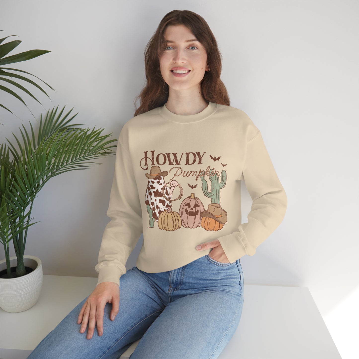 Howdy Pumpkin Cactus Ghost Unisex Heavy Blend™ Crewneck Sweatshirt