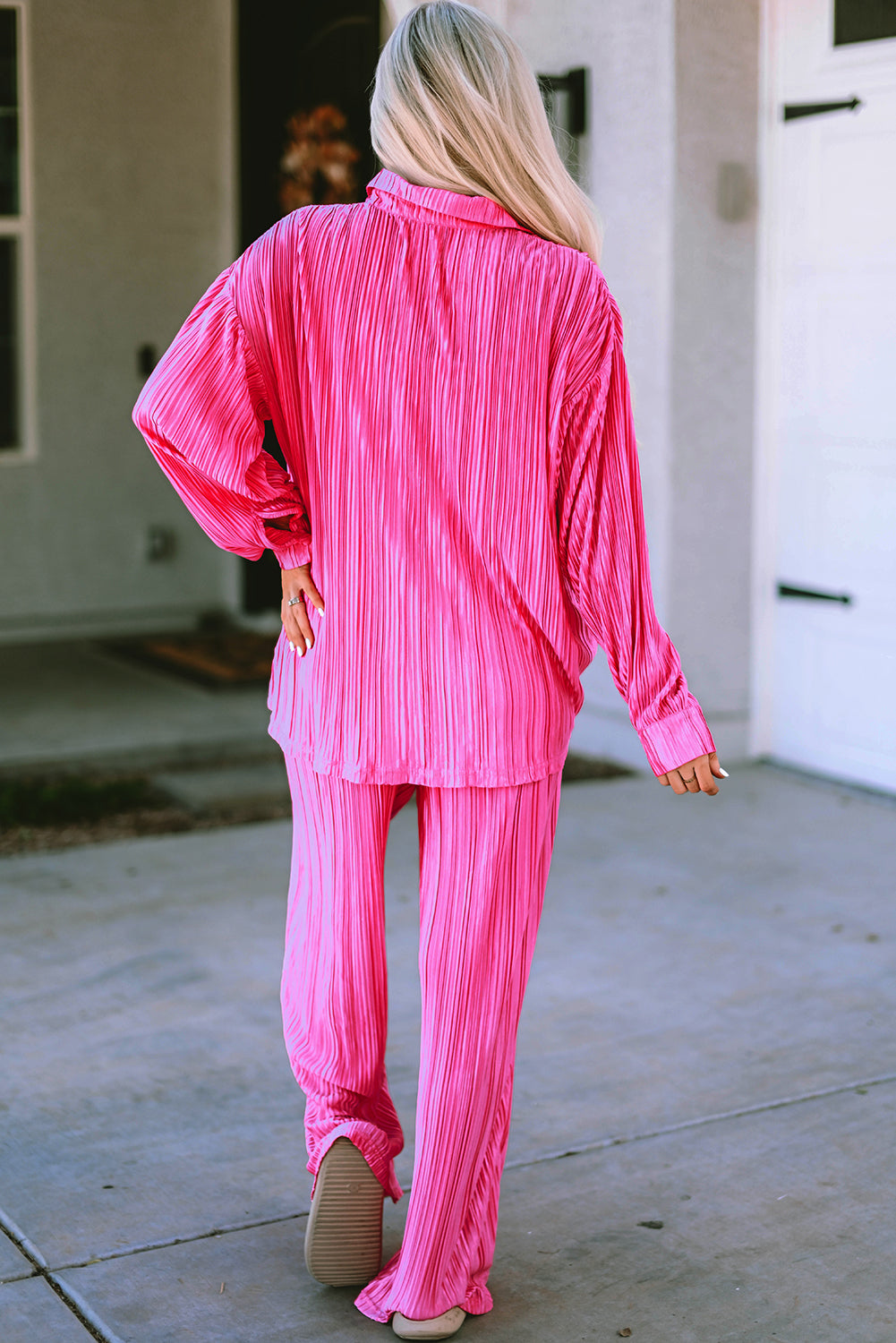 Apricot Pleated Long Sleeve Shirt and Shorts Lounge Set