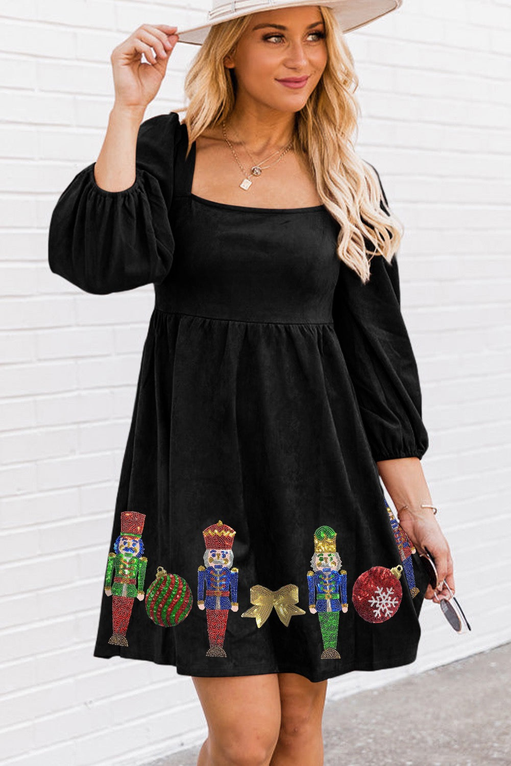 Square Neck Sequined Nutcracker Dress