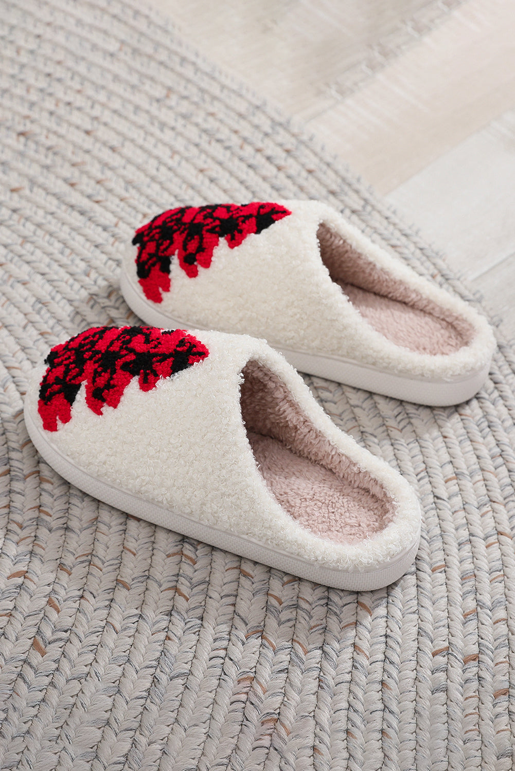 White Valentines Day Hearts Print Plush House Slippers