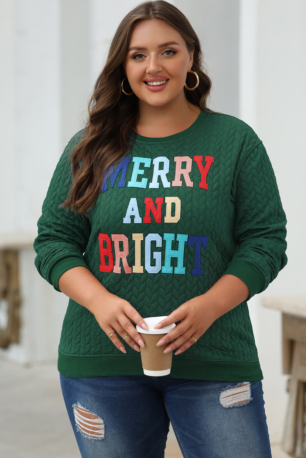 Bright White Merry And Bright Cable Knit Pullover Sweatshirt