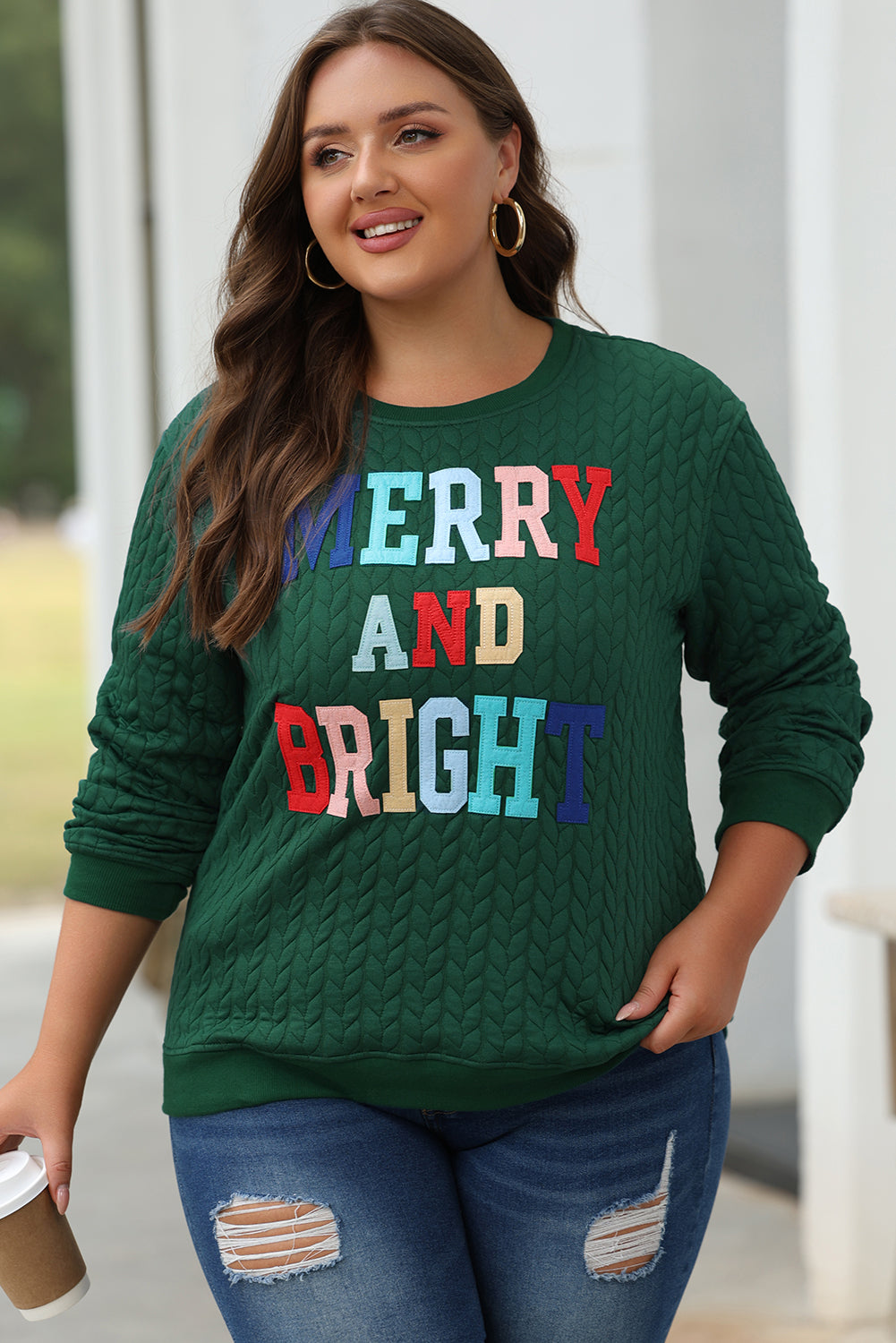 Bright White Merry And Bright Cable Knit Pullover Sweatshirt