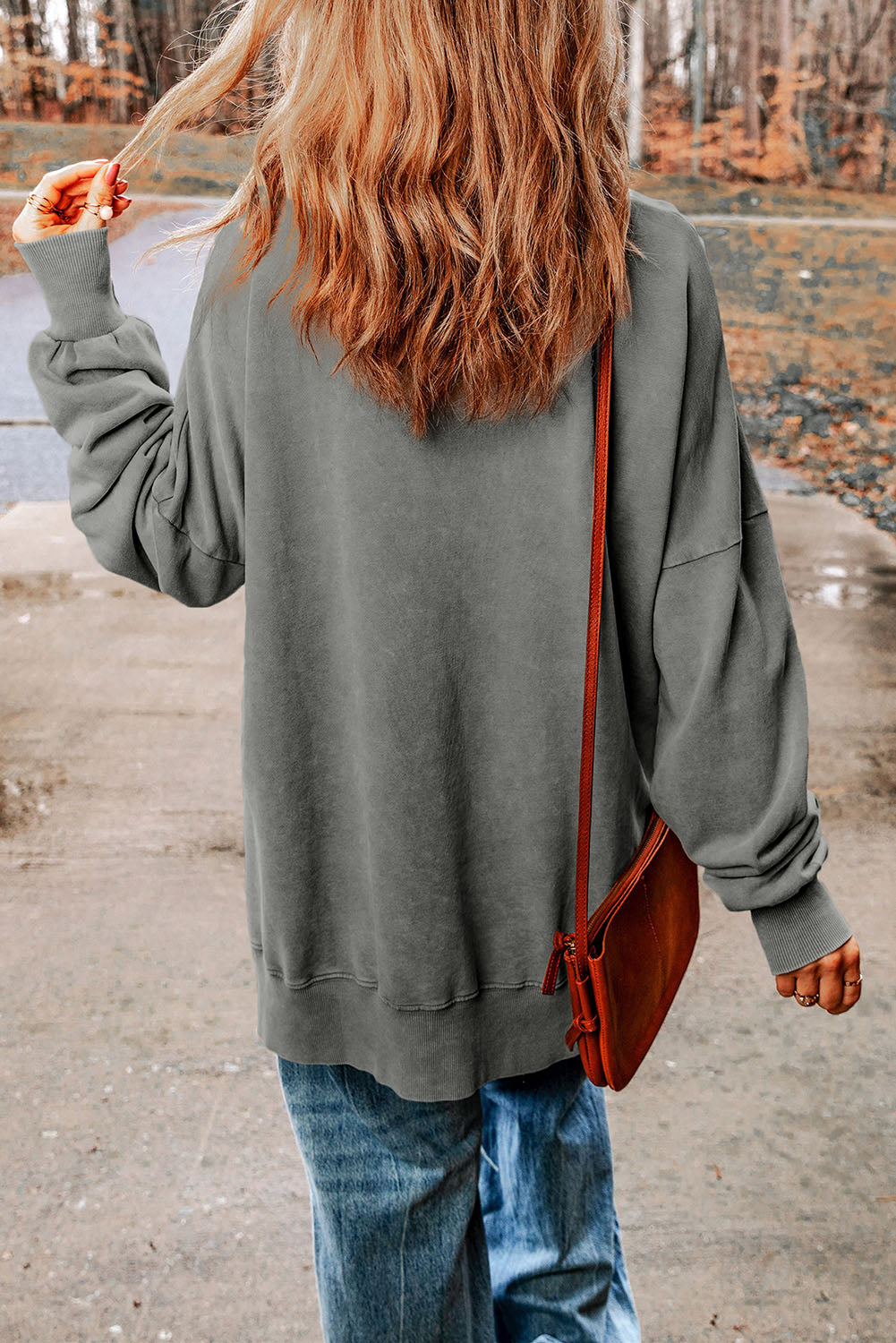 Khaki Drop Shoulder Ribbed Trim Oversized Sweatshirt