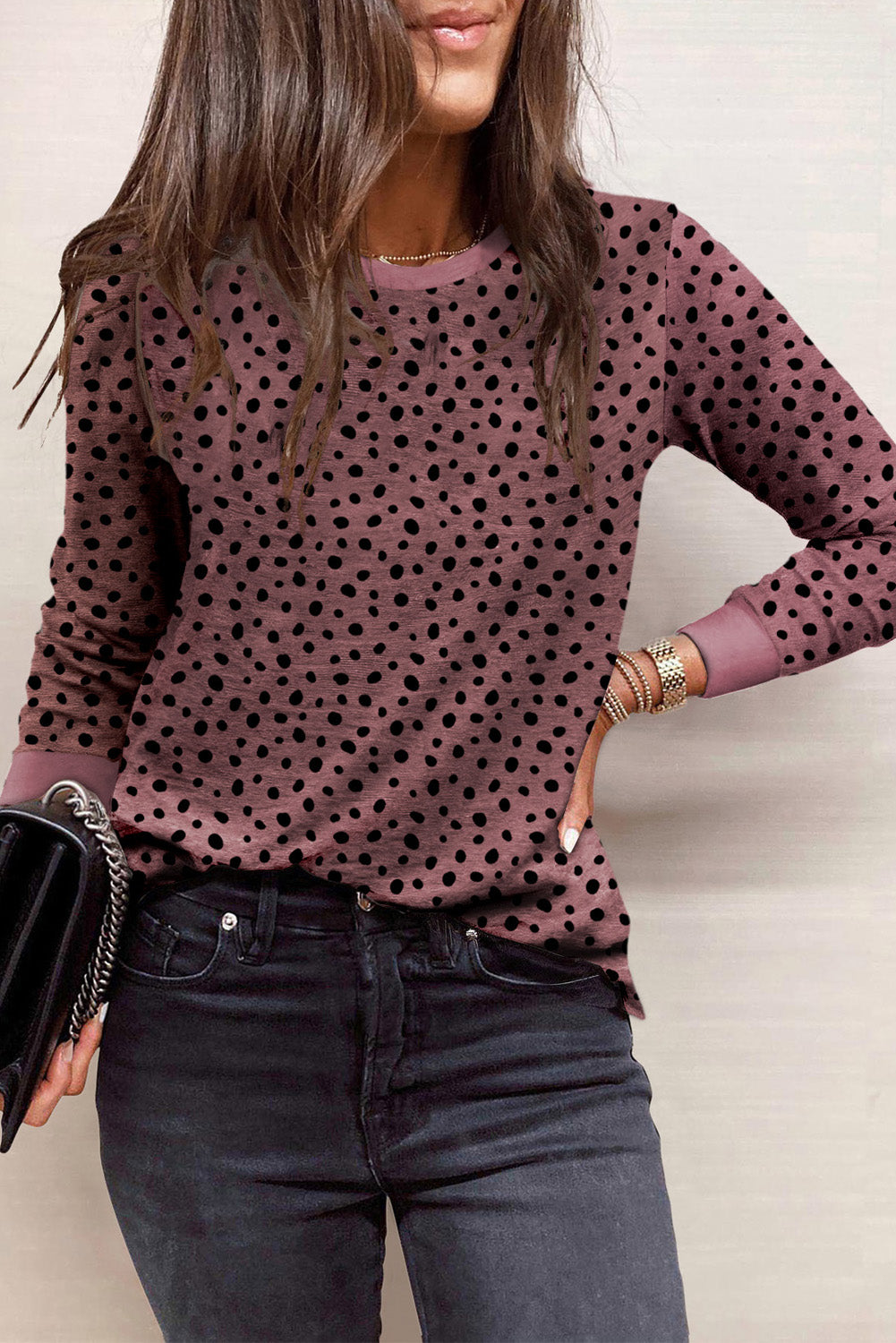 Apricot Animal Spots Printed Plus Size Long Sleeve Top