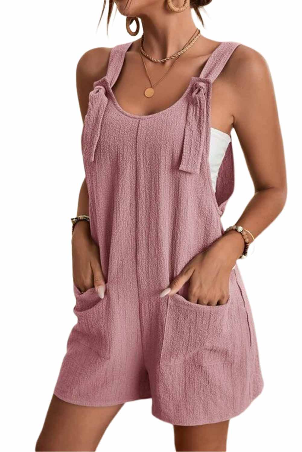 Black Adjustable Straps Pocketed Textured Romper