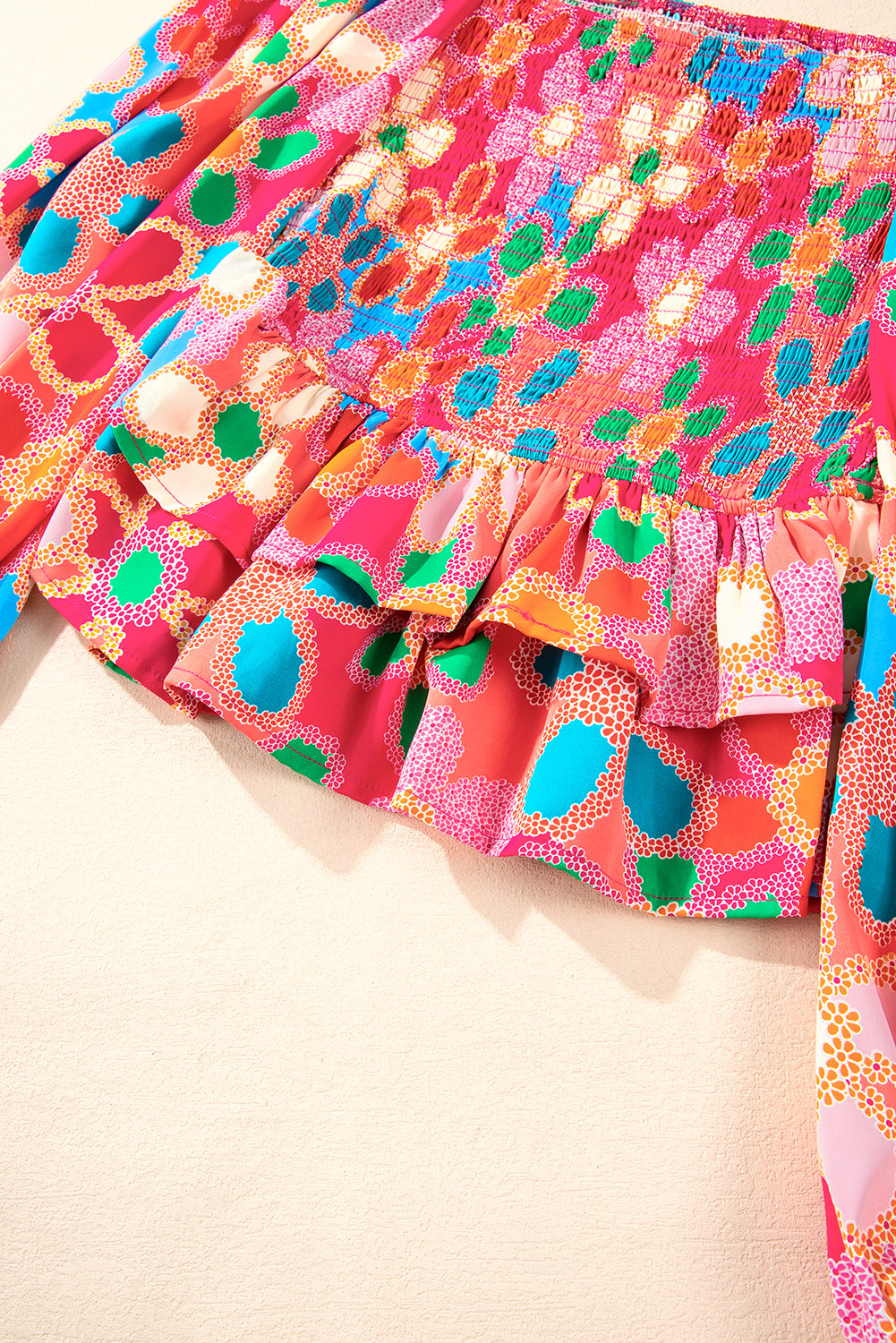 Purple Boho Flower Print Puff Short Sleeve Top