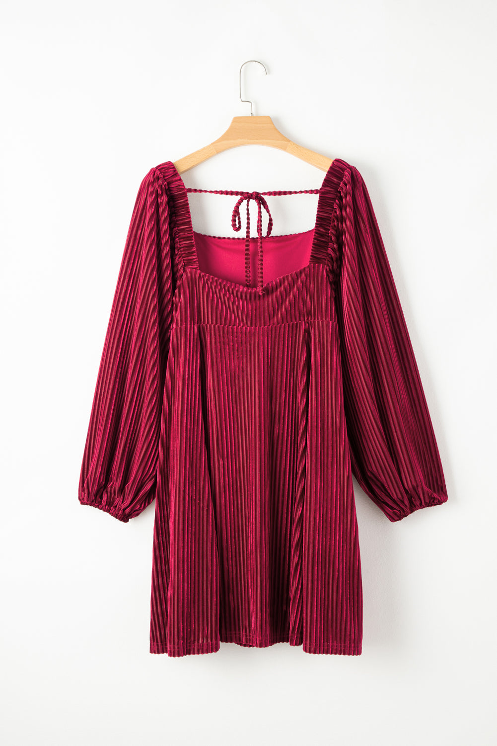 Pale Chestnut Long Sleeve Tiered Ribbed Velvet Dress