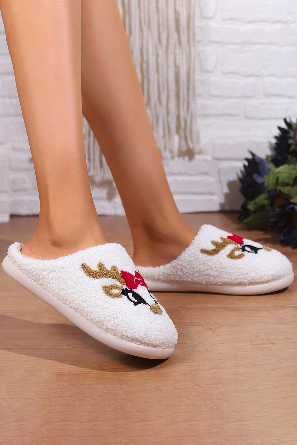 White Valentines Day Hearts Print Plush House Slippers