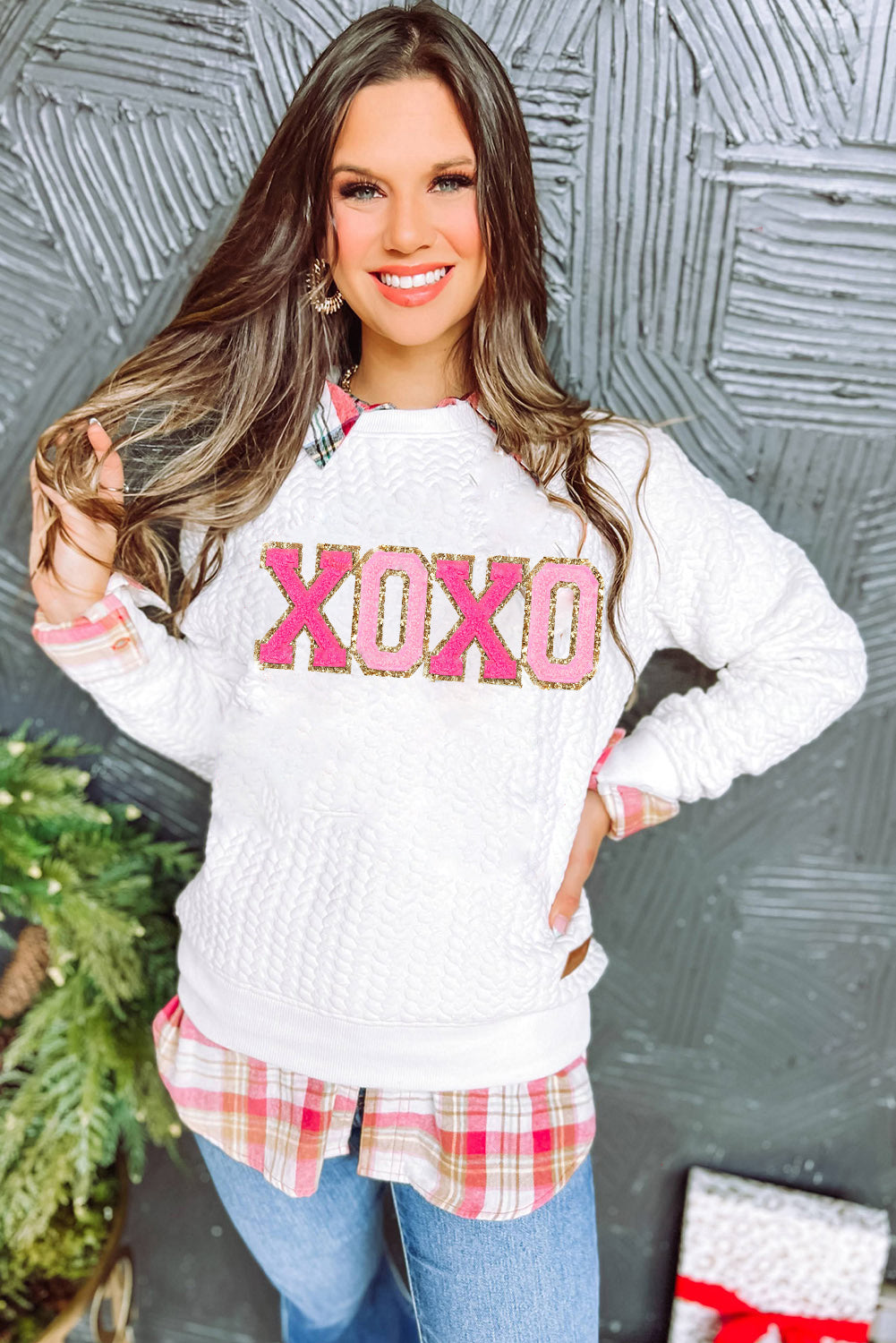 Bright White Merry And Bright Cable Knit Pullover Sweatshirt