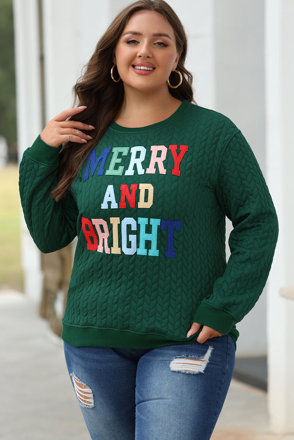 Bright White Merry And Bright Cable Knit Pullover Sweatshirt