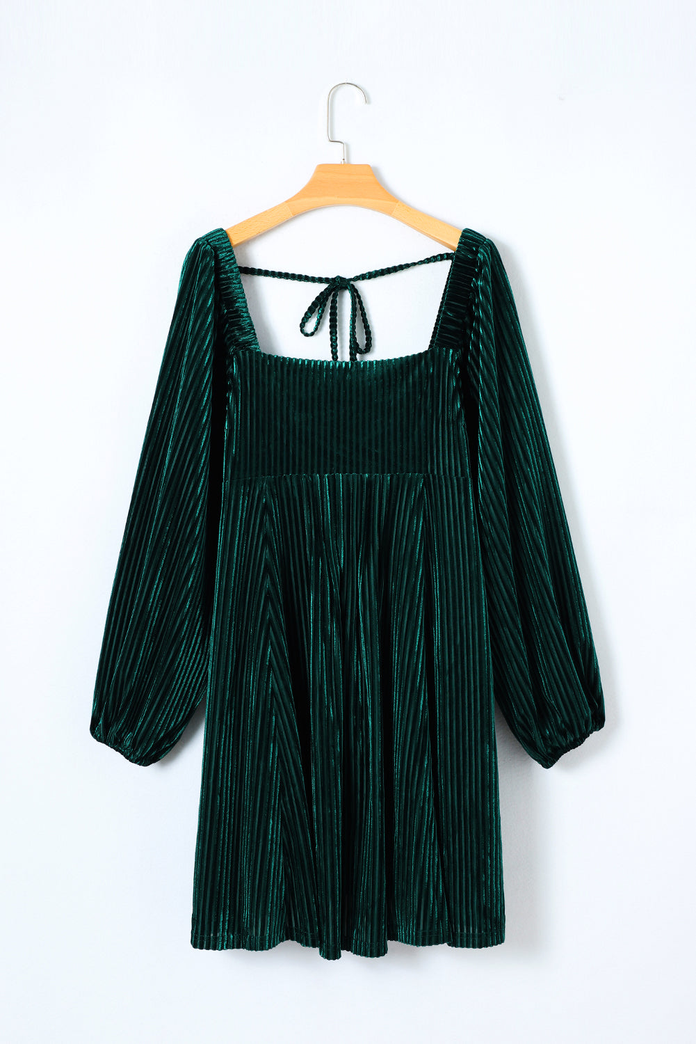 Pale Chestnut Long Sleeve Tiered Ribbed Velvet Dress