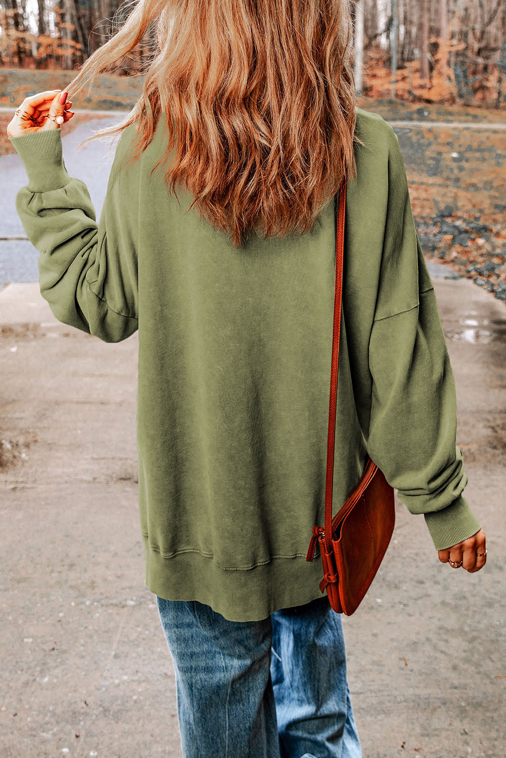 Khaki Drop Shoulder Ribbed Trim Oversized Sweatshirt