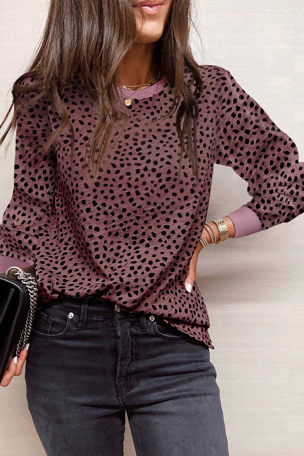 Apricot Animal Spots Printed Plus Size Long Sleeve Top