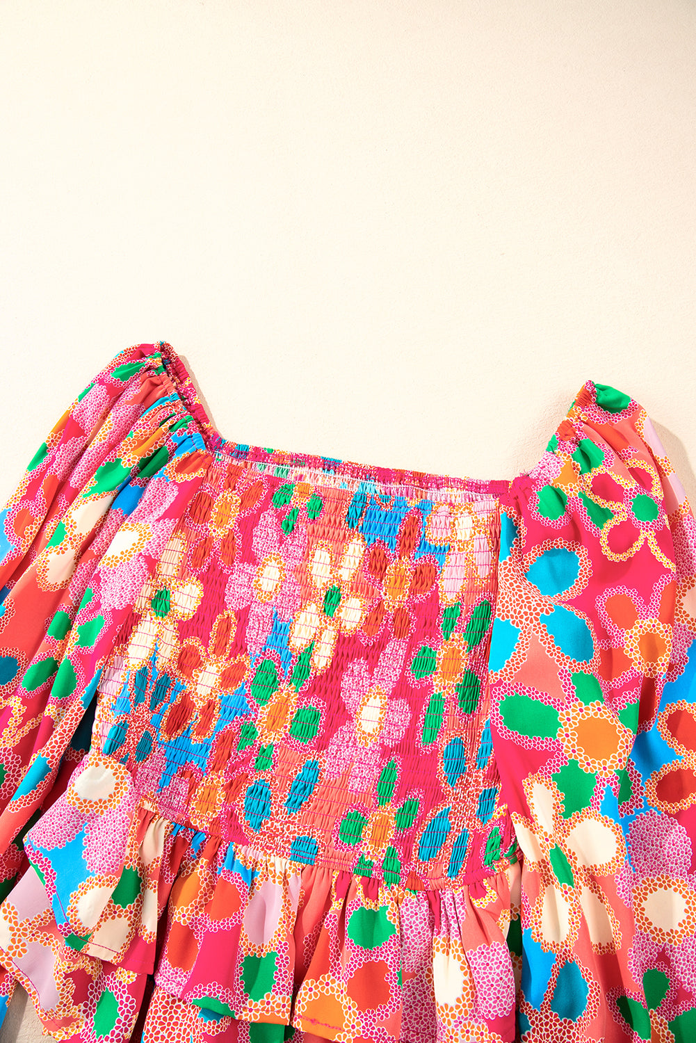 Purple Boho Flower Print Puff Short Sleeve Top