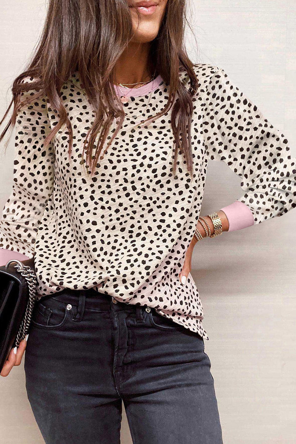 Apricot Animal Spots Printed Plus Size Long Sleeve Top