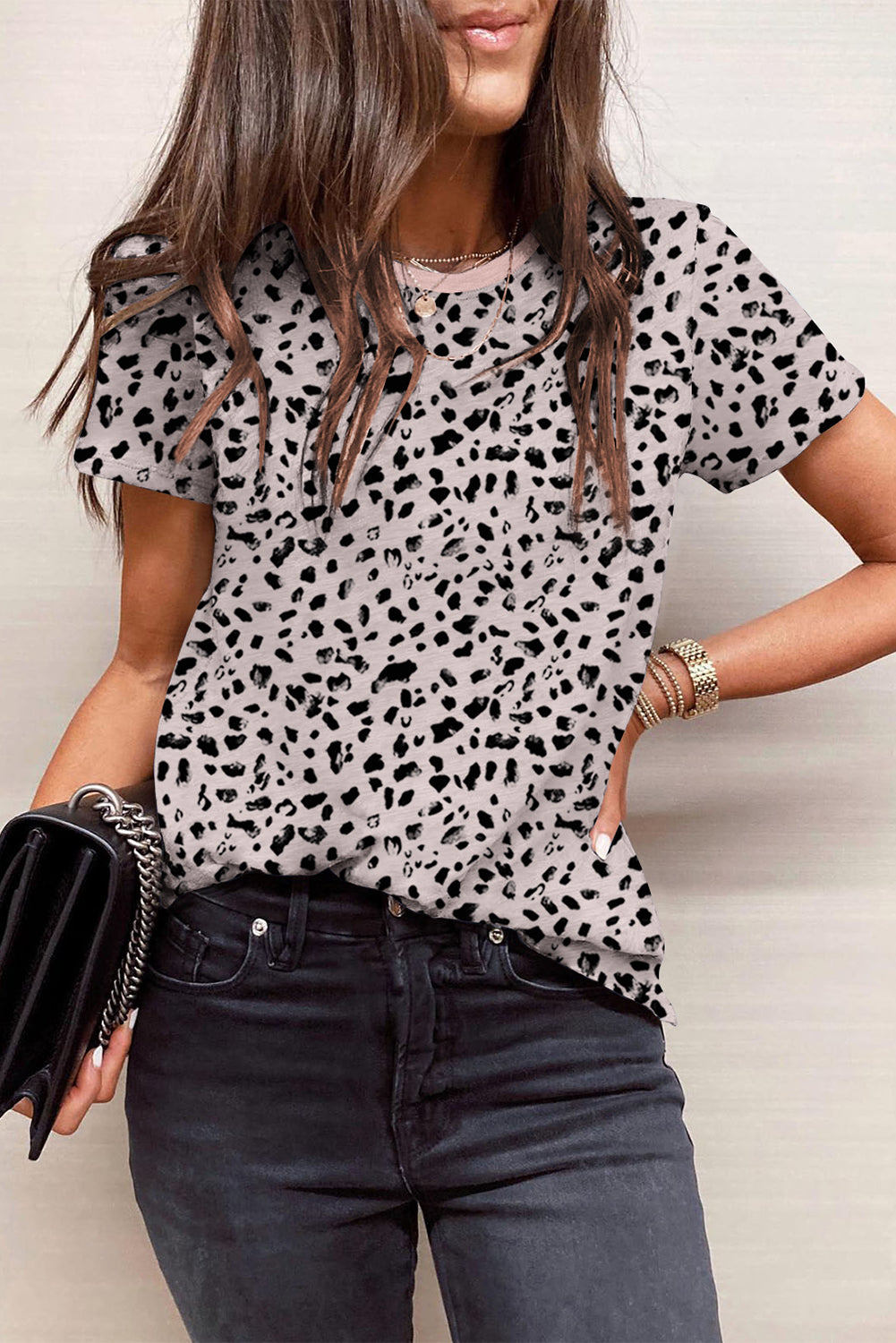 Apricot Animal Spots Printed Plus Size Long Sleeve Top