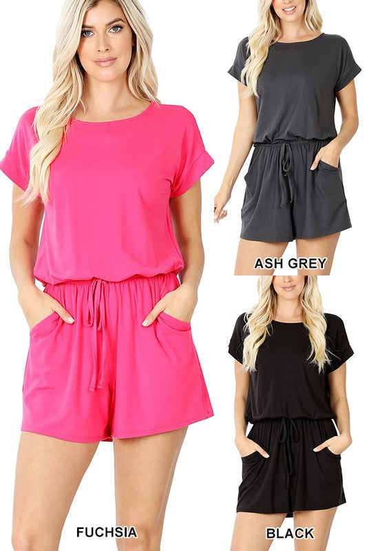 BRUSHED DTY ROMPER WITH POCKETS