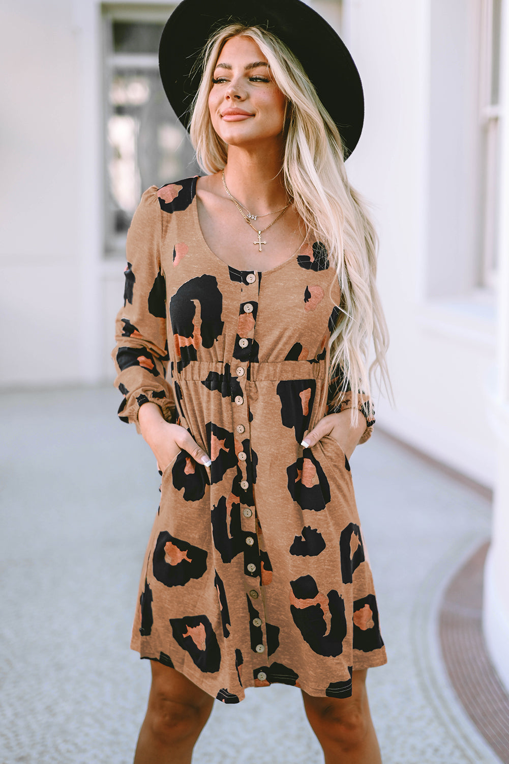 Leopard Animal Print Long Sleeve Pullover and Shorts Casual Outfit