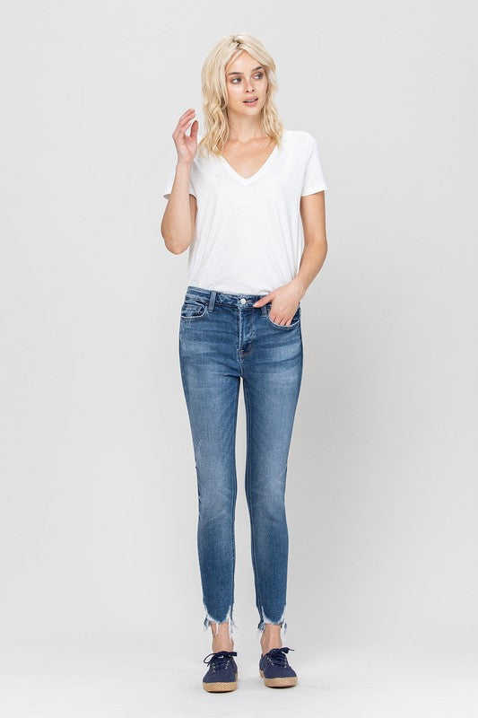 HIGH RISE ANKLE SKINNY HEM DETAILS