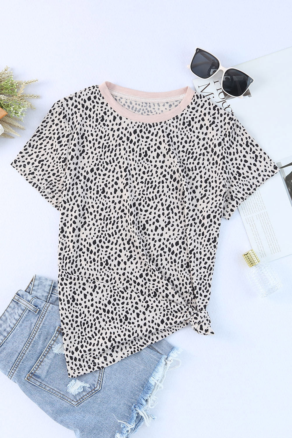 Apricot Animal Spots Printed Plus Size Long Sleeve Top