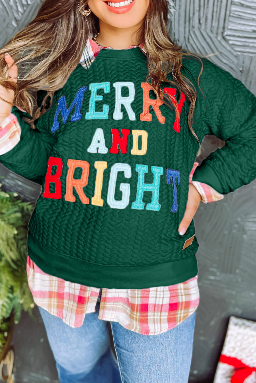 Bright White Merry And Bright Cable Knit Pullover Sweatshirt