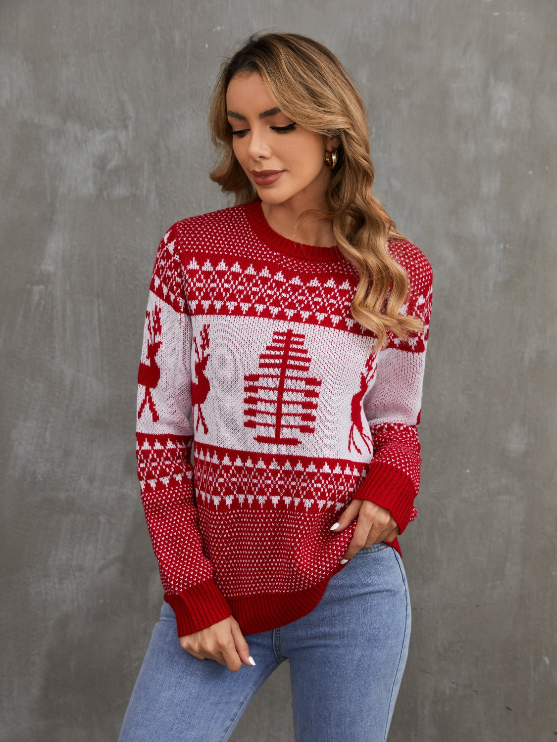 Christmas Theme Round Neck Sweater