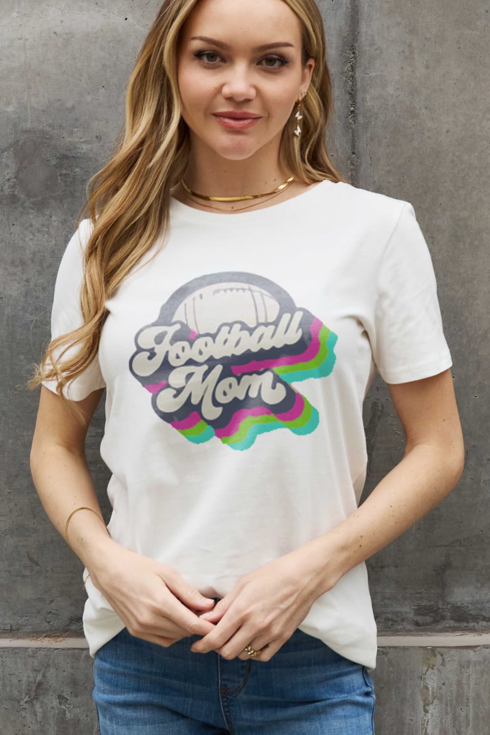 Simply Love Full Size FOOTBALL MOM Graphic Cotton Tee