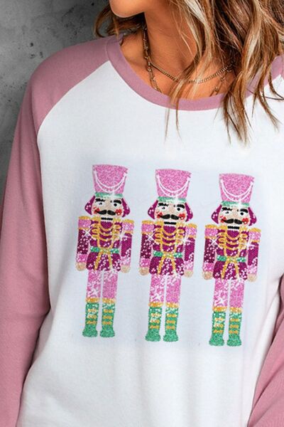 Nutcracker Sequin Round Neck Long Sleeve T-Shirt be