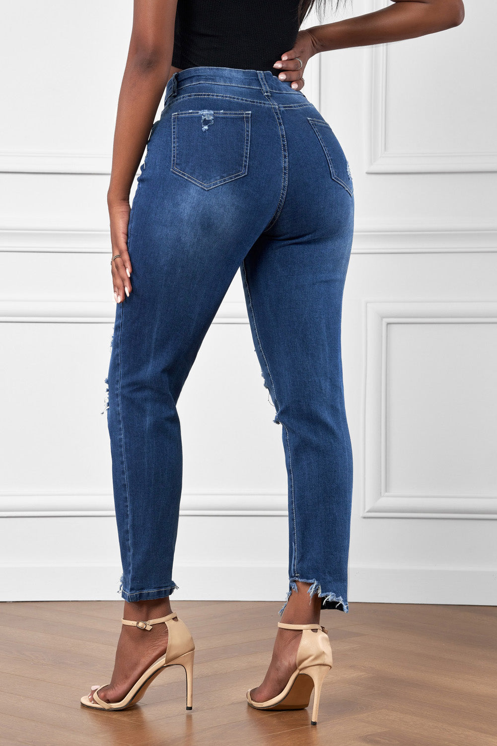 High-Rise Distressed Hem Detail Jeans