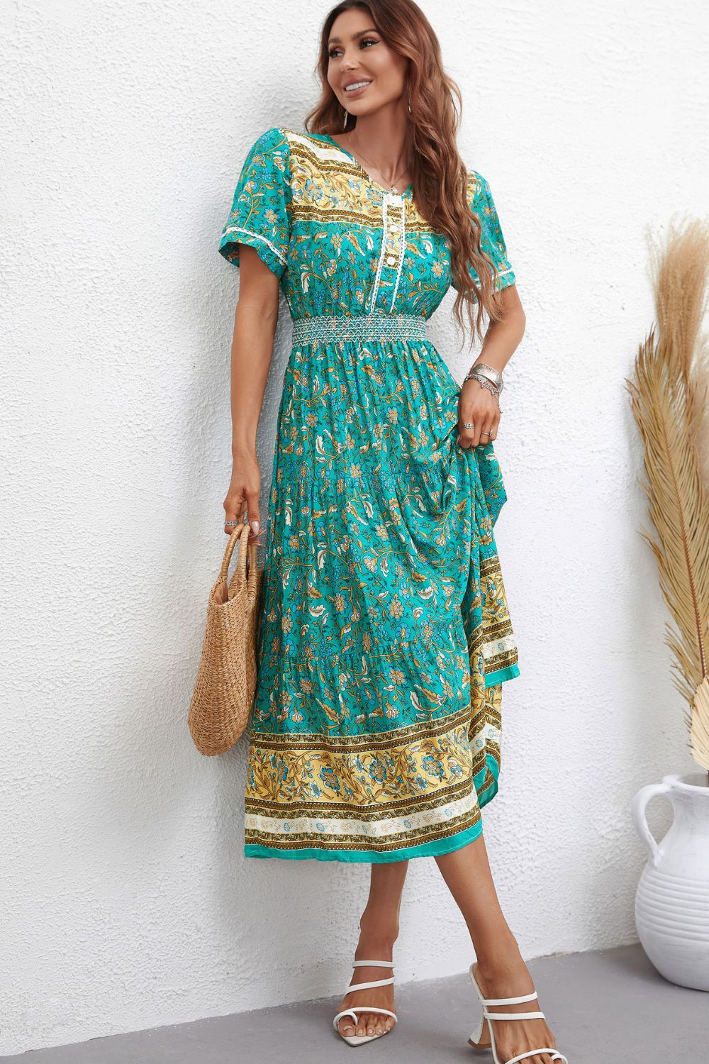 Bohemian Short Sleeve Midi Dress