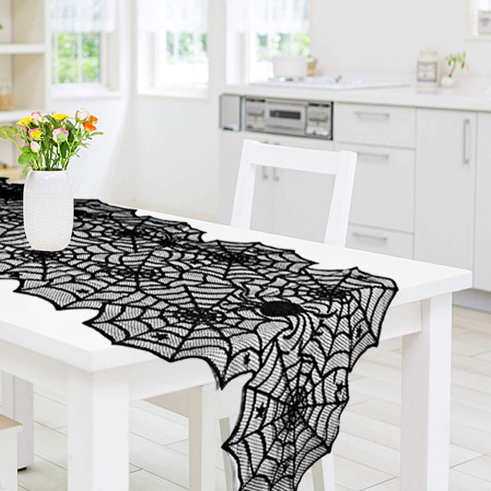 Halloween Table Cloth Black Lace Cover Table Runner Spiderweb Fireplace Scarf Table Decor Halloween Decorations For Home