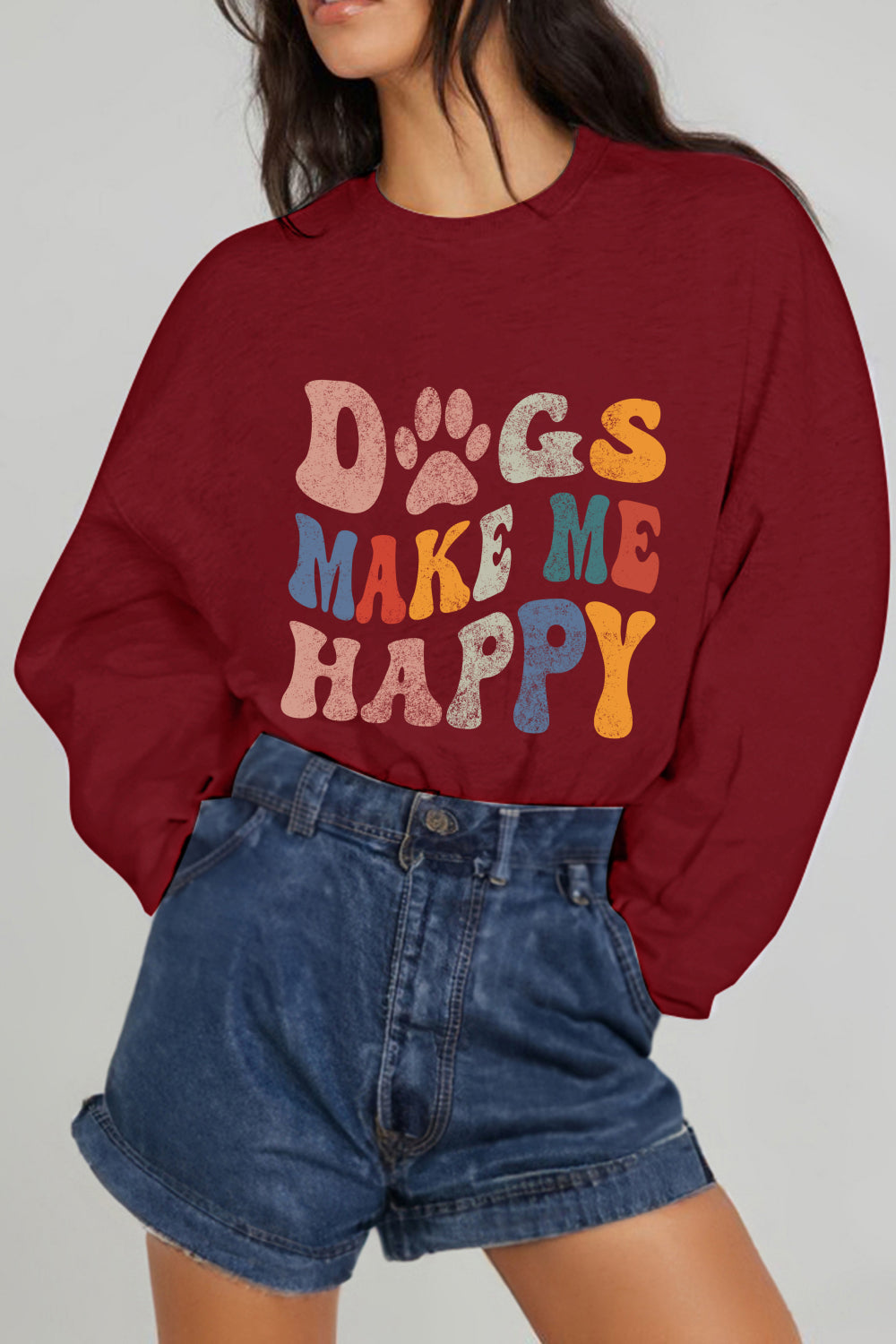 Simply Love Simply Love Full Size DOGS MAKE ME HAPPY Graphic Sweatshirt